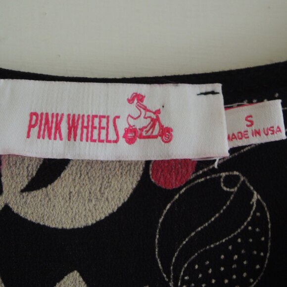 Pink Wheels Black & Pink Floral Abagail Retro 30s 40s Dress S - Picture 11 of 12